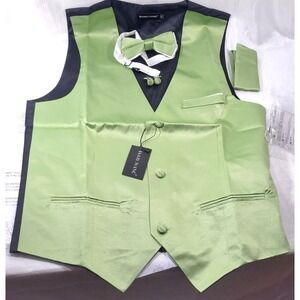 Barry Wang Men's Satin Tuxedo Suit Vest, Bowtie, Cufflinks, Hanky Set - Small